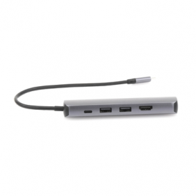 HUB USB-C Ultradelgado / 2 puertos USB 3.0 a 5 Gbps / HDMI 4K@30Hz / RJ45 ( Gigabit Ethernet)/ PD Carga Rápida 100W / Caja de