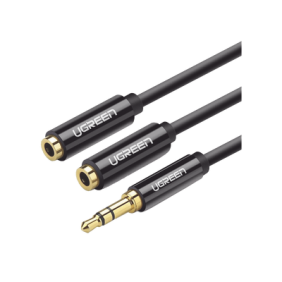 Cable Adaptador/Divisor de Audio de 3.5mm Macho a 2 Terminales de 3.5mm Hembra / 25 cm de Longitud / Cable TPE / Color Negro 