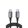 Cable USB-C a USB-C | 2 Metros | Transferencia de datos de 480 Mbps | Carga Rápida de hasta 60W | QC 4.0/3.0/2.0 | PD3.0 | FPC | AFC | Protección Integrada | Caja de Aluminio | Nylon Trenzado | Color Negro.