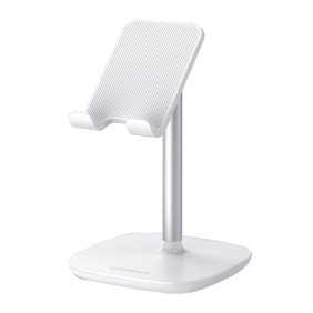 Soporte para Telefono Celular & Tablet / Ajustable de 5° a 45° / Base Antideslizante / Proteccion de Silicona / ABS / Amplia Compatibilidad con dispositivos de 4'' a 7.9'' / Color Blanco