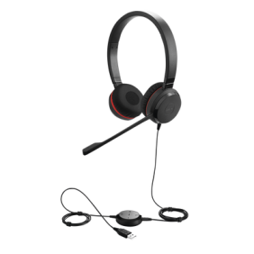 Jabra Evolve 30 Duo con conexión USB / 3.5mm, micrófono con cancelación de ruido y controlador en el cable con botones e indicadores LED (5399-823-309)