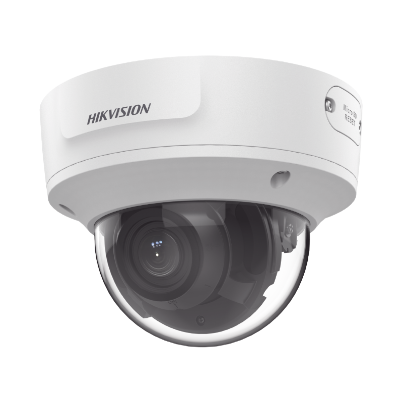 Domo IP 5 Megapixel / Lente Mot. 2.7 a 13.5 mm / 45 mts IR EXIR / AcuSense / IP67 / IK10 / WDR 120 dB / PoE+ / Entrada y Salida de Audio y Alarmas / MicroSD