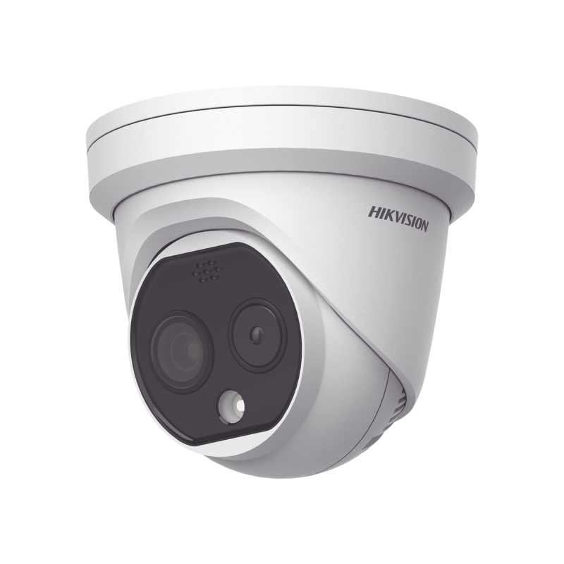 Turret IP Dual / Térmica 1.8 mm (160 x 120) / Óptico 2 mm (4 Megapixel) / Detección de Personas 53 mts / 15 mts IR / Exterior IP67 / PoE / Termométrica / Detección de Temperatura / Sirena y Luz / Micro SD 32 GB Incluida 