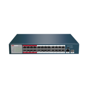 Switch PoE+ / No Administrable / 24 Puertos 10/100 Mbps PoE+ / 1 Puerto 10/100/1000 Mbps + 1 Puerto SFP Uplink / PoE hasta 250