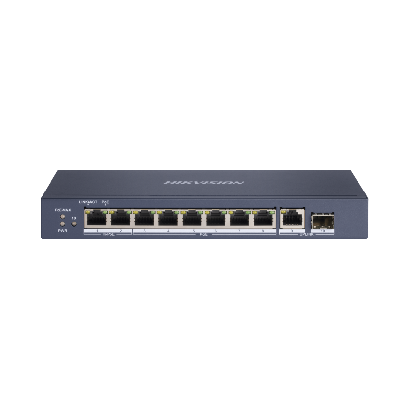 Switch PoE+ / No Administrable / 6 Puertos 10/100/1000 Mbps PoE+ / 2 Puertos 1000 PoE++(90 W) / 1 Puerto 1000 Mbps Uplink + 1 Puerto SFP / PoE hasta 250 Metros /  110 Watts 