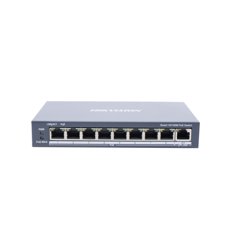 Switch Monitoreable PoE+ / 8 puertos 10/100 Mbps PoE+ / 1 puerto 10/100/1000 Mbps de Uplink / PoE hasta 250 metros / conexión