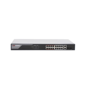 Switch Monitoreable PoE+ / 16 puertos 100 Mbps PoE+ / 2 Puertos 1000 Mbps Uplink + 2 Puertos SFP de Uplink / PoE hasta 250 Metros / Conexión Remota desde Hik-PartnerPro / 230 Watts