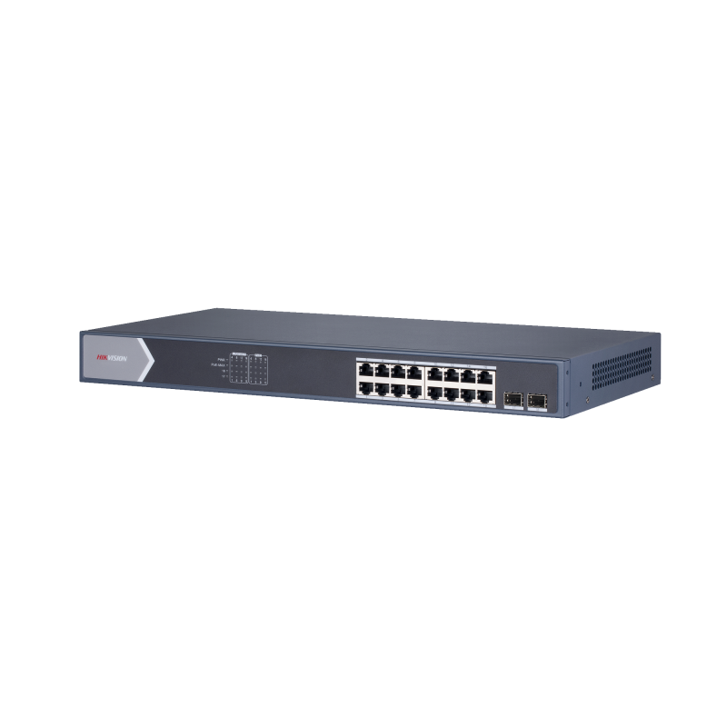 Switch Gigabit PoE+ / Administrable / 16 Puertos 1000 Mbps PoE+ / 2 Puertos SFP / Configuración Remota desde Hik-ParnerPro / PoE hasta 300 Metros / 225 Watts