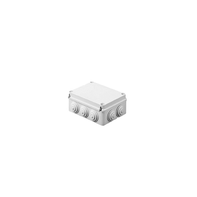 Caja de derivación de PVC Auto-extinguible con 6 entradas, tapa atornillada, 100x100x50 MM, (Medidas internas, mayor área