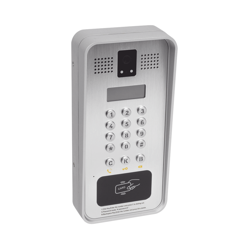 Video portero IP/SIP Con Cámara y pantalla LCD, 2 Relevadores Integrados (entrada y salida), Onvif y lector de tarjetas RFID,