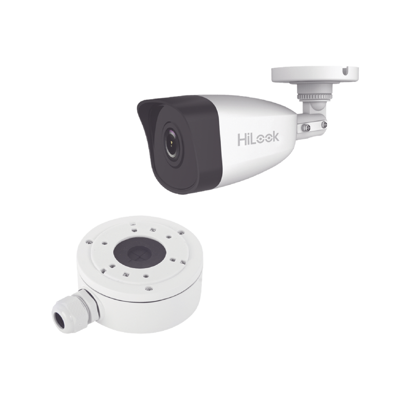 HiLook Series / Bala IP 4 Megapixel / 30 mts IR / Exterior IP67 / PoE / dWDR / Lente 2.8 mm + Caja de conexión DS-1280ZJ-XS