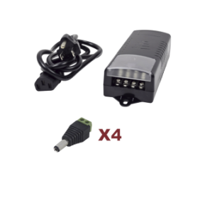 Kit con fuente EPCOM con salida de 12 Vcc a 5 Amper con 4 salidas / Incluye conectores JR52