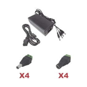 Kit con fuente EPCOM POWER LINE con salida de 12 Vcc a 5 Amper con 4 salidas / Incluye conectores JR