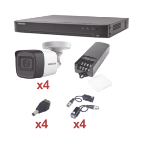 KIT TurboHD 1080p / DVR 4 Canales / 4 Cámaras Bala (exterior 2.8 mm) / Transceptores / Conectores /