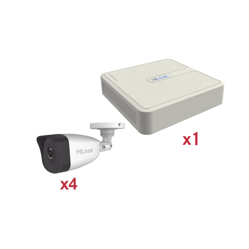 Kit IP 1080p (2 Megapixel) / NVR de 4 Canales con 4 Puertos PoE / 4 Cámaras IP Bala para Exteior