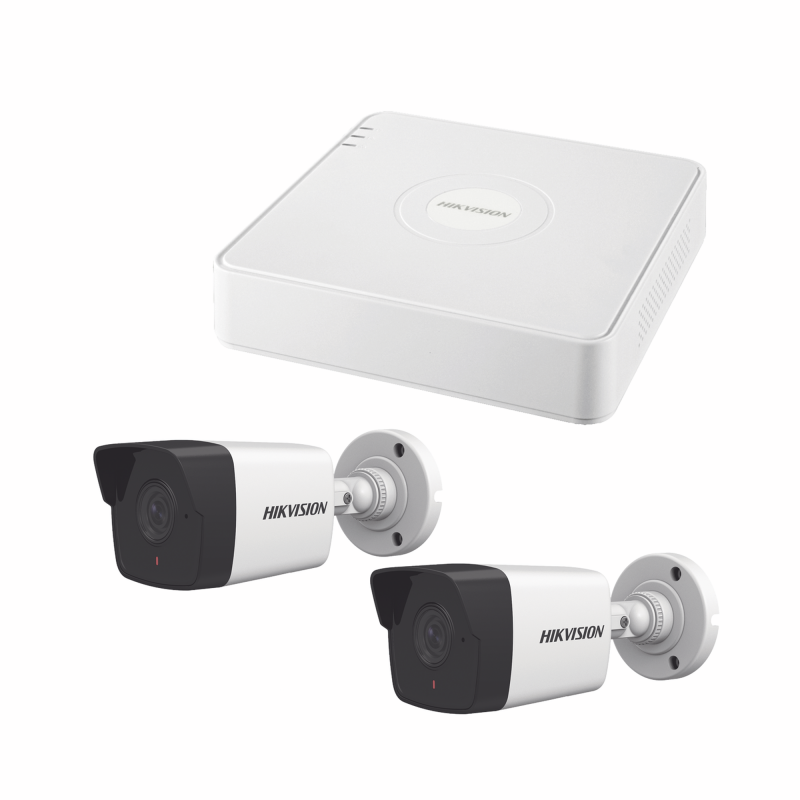 Kit IP 1080p (2 Megapixel) / NVR de 4 Canales con 4 Puertos PoE / 2 Cámaras Bala IP con Microfono Integrado / ColorVu Lite y ACUSENSE Lite