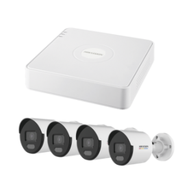 Kit IP 1080p (2 Megapixel) / NVR de 4 Canales con 4 Puertos PoE / 4 Cámaras IP Bala ColorVu Lite y ACUSENSE Lite / Micrófono Integrado