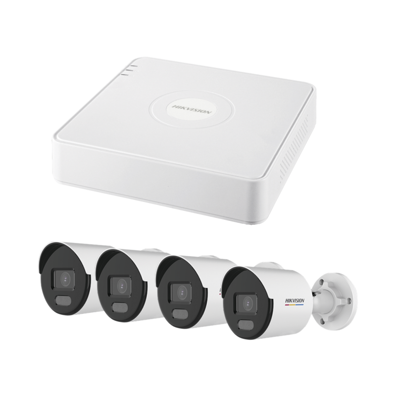 Kit IP 1080p (2 Megapixel) / NVR de 4 Canales con 4 Puertos PoE / 4 Cámaras IP Bala ColorVu Lite y ACUSENSE Lite / Micrófono Integrado