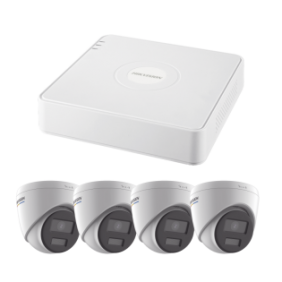 Kit IP 1080p (2 Megapixel) / NVR de 4 Canales con 4 Puertos PoE / 4 Cámaras IP Turret con Micrófono Integrado / ColorVu y ACUSENSE Lite