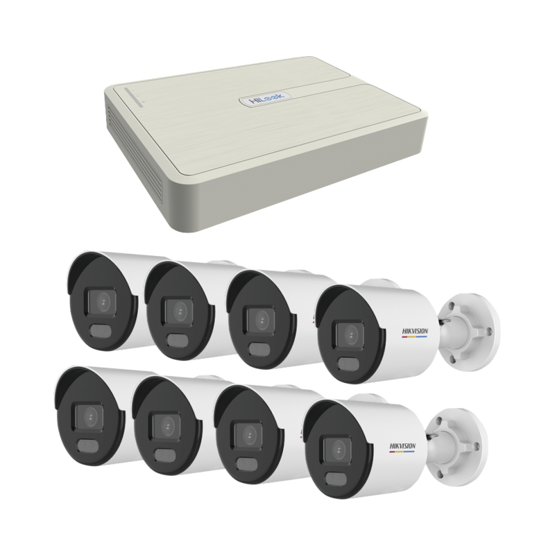 Kit IP 1080p (2 Megapixel) / NVR de 8 Canales con 8 Puertos PoE / 8 Cámaras IP Bala ColorVu Lite y ACUSENSE Lite / Micrófono Integrado