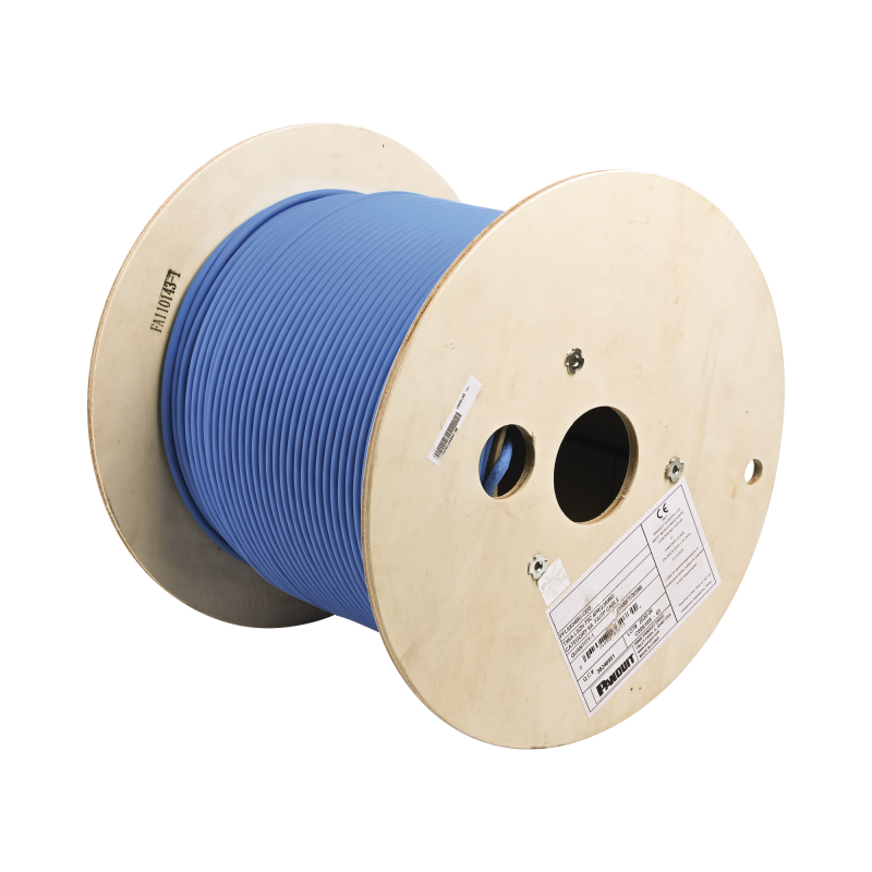 Bobina de Cable Blindado F/UTP de 4 Pares, Cat6A, Soporte de Aplicaciones 10GBase-T, LSZH (Libre de Gases Tóxicos), Color Azul, 305m