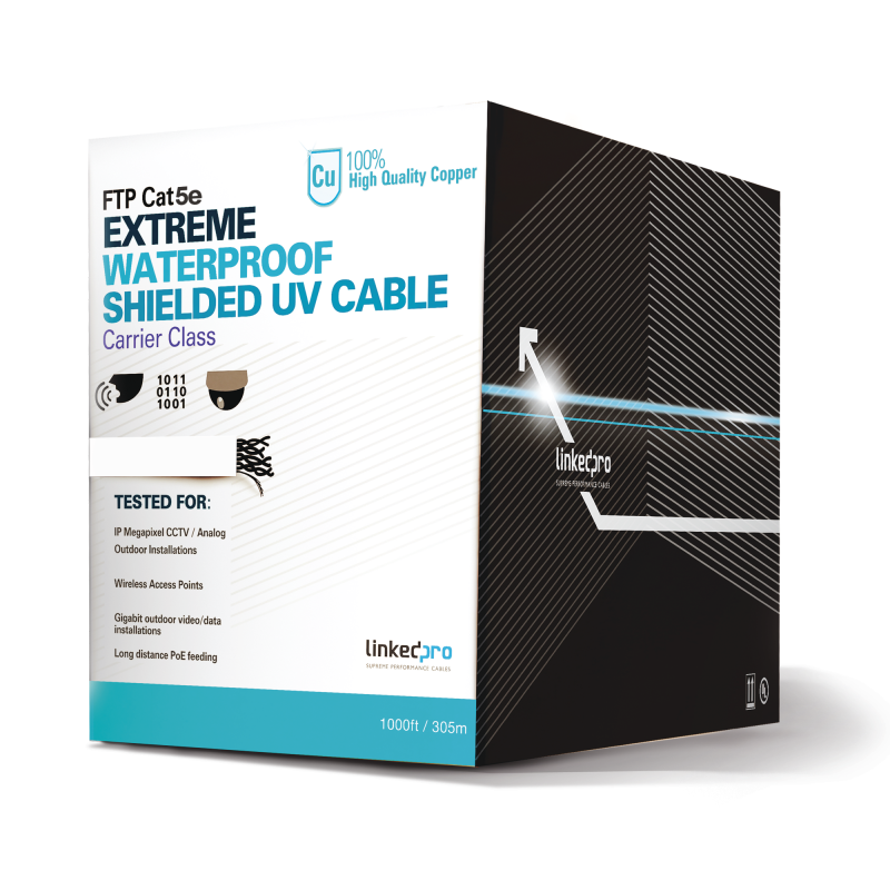 Bobina de cable de 305 m, Cat5e, para intemperie, sin blindar, color blanco, UL, para aplicaciones en CCTV, redes de