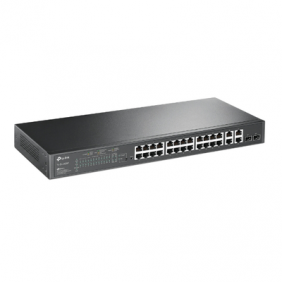 Switch PoE+ JetStream SDN Administrable 24 puertos 10/100 Mbps + 2 puertos 10/100/1000 Mbps (Uplink) + 2 puertos SFP (combo 2