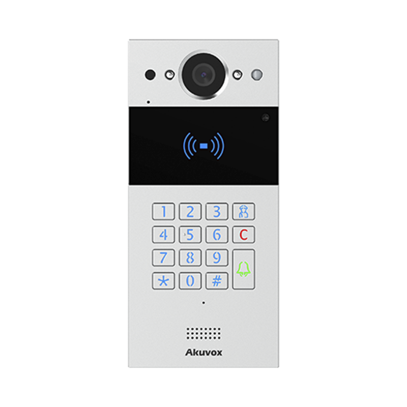 Videoportero SIP / Teclado y Lector de Tarjeta / Notificación App / Notificación Llamada Telefónica / Configuración en la Nube / POE / IP65 / Cámara de 2 MP / NFC / PIN Temporal para Visitas / Control de 2 Puertas