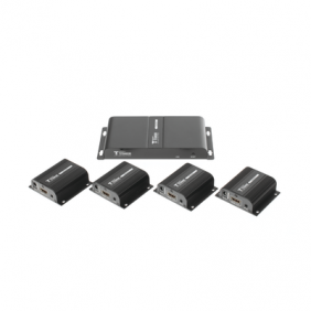 Kit Divisor y Extensor HDMI (Extender Splitter)  / Divide 1 Fuente HDMI a 4 Pantallas / Extiende la señal HDMI hasta 40 m / Resolución 1080P @ 60 Hz / Cat 6/6a/7 / Cero Latencia / Salida Loop en el Tx / IR / Alimente solo el Tx (PoC).