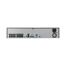 NVR de 12 Megapíxel con Wisenet Wave Embebido / Incluye 4 Licencias / 8TB Incluidos / 16 canales / 16 puertos PoE+ / H.265 & WiseStream / E/S de alarma