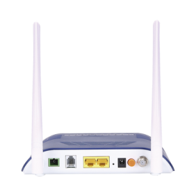 ONU Dual GPON/EPON con Wi-Fi en 2.4 GHz + 1 puerto SC/APC + 1 puerto LAN Gigabit + 1 puerto LAN Fast Ethernet + 1 puerto FXS + 1 puerto CATV, hasta 300 Mbps vía inalámbrico