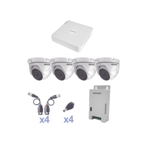 KIT TurboHD 720p / DVR 4 Canales / 4 Cámaras Eyeball 92° visión (exterior) / Transceptores / Conectores / Fuente de Poder