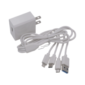 Cargador de pared USB de 5 Vcc 2A / Multi-puertos / USB-C / Micro USB / Tipo C / Lightning (iPhone) / Extensión de cable 1.2 metros