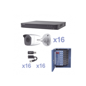KIT TurboHD 1080p / DVR 16 Canales / 16 Cámaras Bala (exterior 2.8 mm) / Transceptores / Conectores / Fuente de Poder