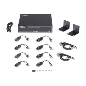 Kit de TRANSCEPTOR ACTIVO DE 8 CANALES / VIDEO+PODER en un solo Cable UTP / 150 metros en 4K, 200 metros en 5 MP/ Envía 36 Vcc y Recibe 12 Vcc / TODO INCLUIDO PARA RACK / Compatible con cámaras HD-TVI/CVI/AHD/CVBS / INSTALACIÓN LIMPIA