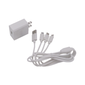 Cargador de pared USB de 5 Vcc 2A / Multi-puertos / USB-C / Micro USB / Tipo C / Lightning (iPhone) / Extensión de cable 1.2 metros