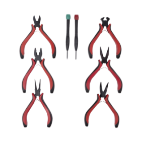 Juego de Herramientas con 6 Pinzas Eléctricas de 4.5" + 2 Desarmadores de Precisión (Plano y Cruz).