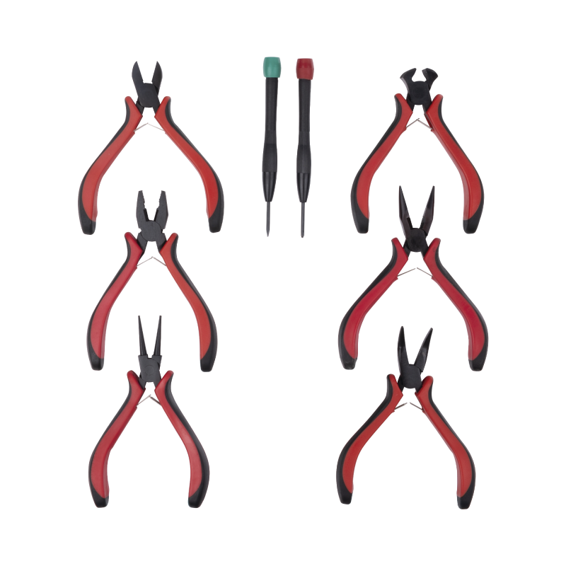 Juego de Herramientas con 6 Pinzas Eléctricas de 4.5" + 2 Desarmadores de Precisión (Plano y Cruz).