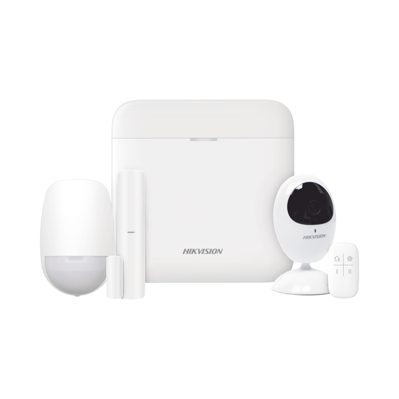 (AX PRO) KIT de Alarma AX PRO con GSM (3G/4G) / Incluye: 1 Hub con bateria de respaldo / 1 Sensor PIR / 1 Contacto Magnético / 1 Control Remoto / 1 Cámara IP / Wi-Fi / Compatible con Hik-Connect P2P / DS-2CV2U21FD-IW 