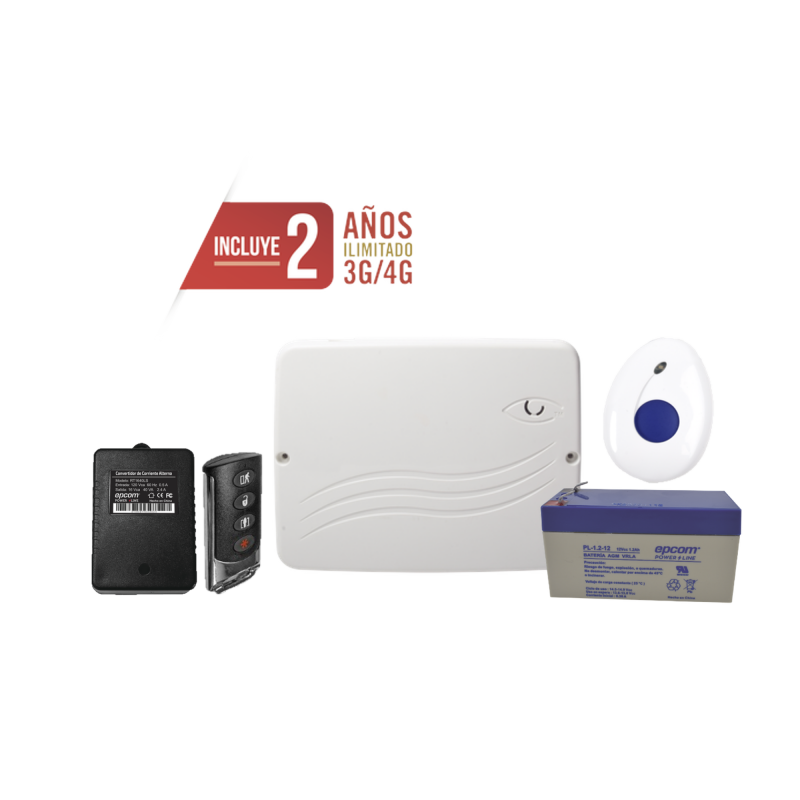 Kit de Panel de Alarma Híbrido 4G LTE con botón de Pánico y Detección de Caídas Inalámbrico, Incluye SIM con 2 años de Datos y APP Gratis