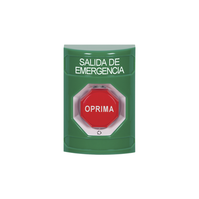 Botón de Salida de Emergencia , Texto en Español,  Acción Mantenida, Girar para Restablecer, LED de