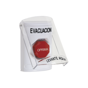 Botón de Evacuación, Texto en Español, Tapa Protectora de Policarbonato Súper Resistente, Restablecimiento con