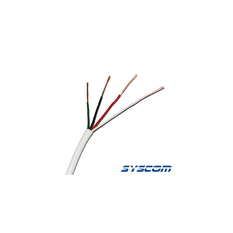 Bobina de 305 Metros / Cable de Cobre / 4 x 22 AWG / Tipo Alarmas UL / Para Interior / Color Blanco / Para Aplicaciones de Alarmas de Intrusión / interfonos / TV Porteros / y Multi-Propósito/  Hecho en México