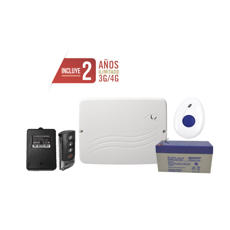 Kit de Panel de Alarma Híbrido 4G LTE con botón de Pánico y Detección de Caídas Inalámbrico, Incluye SIM con 2 años de Datos y