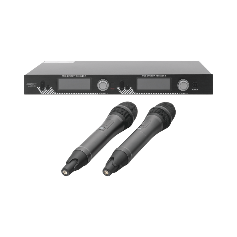 Kit de Microfonía inalámbrico | 2 Micrófonos de mano | Receptor UHF | Pantalla LCD | 200 Canales | Gran