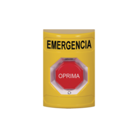 Botón de Emergencia en Español, Color Amarillo, Acción Mantenida, Girar para Restablecer y LED