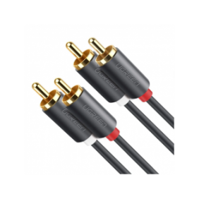 Cable de Audio 2 RCA Macho a 2 RCA Macho / 3 Metros / Color Negro / Alta Calidad /Anillos de goma para asegurar un agarre firme