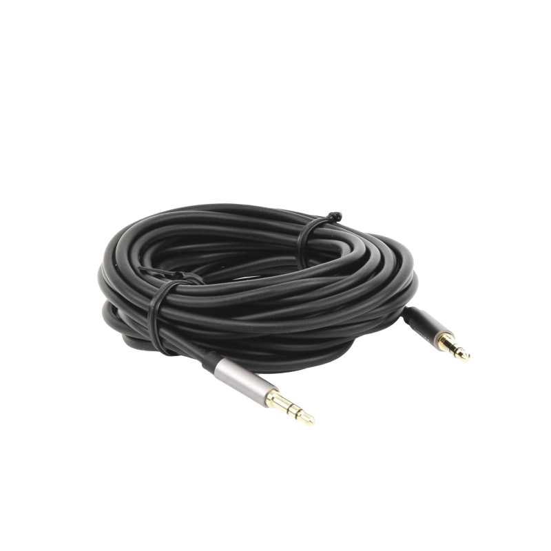 Cable Auxiliar 5 Metros / Conector 3.5mm a 3.5mm / Macho a Macho / Cubierta de TPE / Carcasa de Aluminio / Color Negro