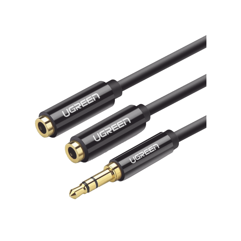 Cable Adaptador/Divisor de Audio de 3.5mm Macho a 2 Terminales de 3.5mm Hembra / 25 cm de Longitud / Cable TPE / Color Negro 