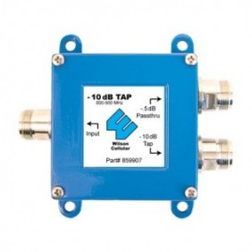 Separador TAP -10 dB con rango de frecuencia de 700 a 2500 MHz. Ideal para separar la antenas a diferentes longitudes de cable coaxial. 50 Ohm con conectores N Hembra. 